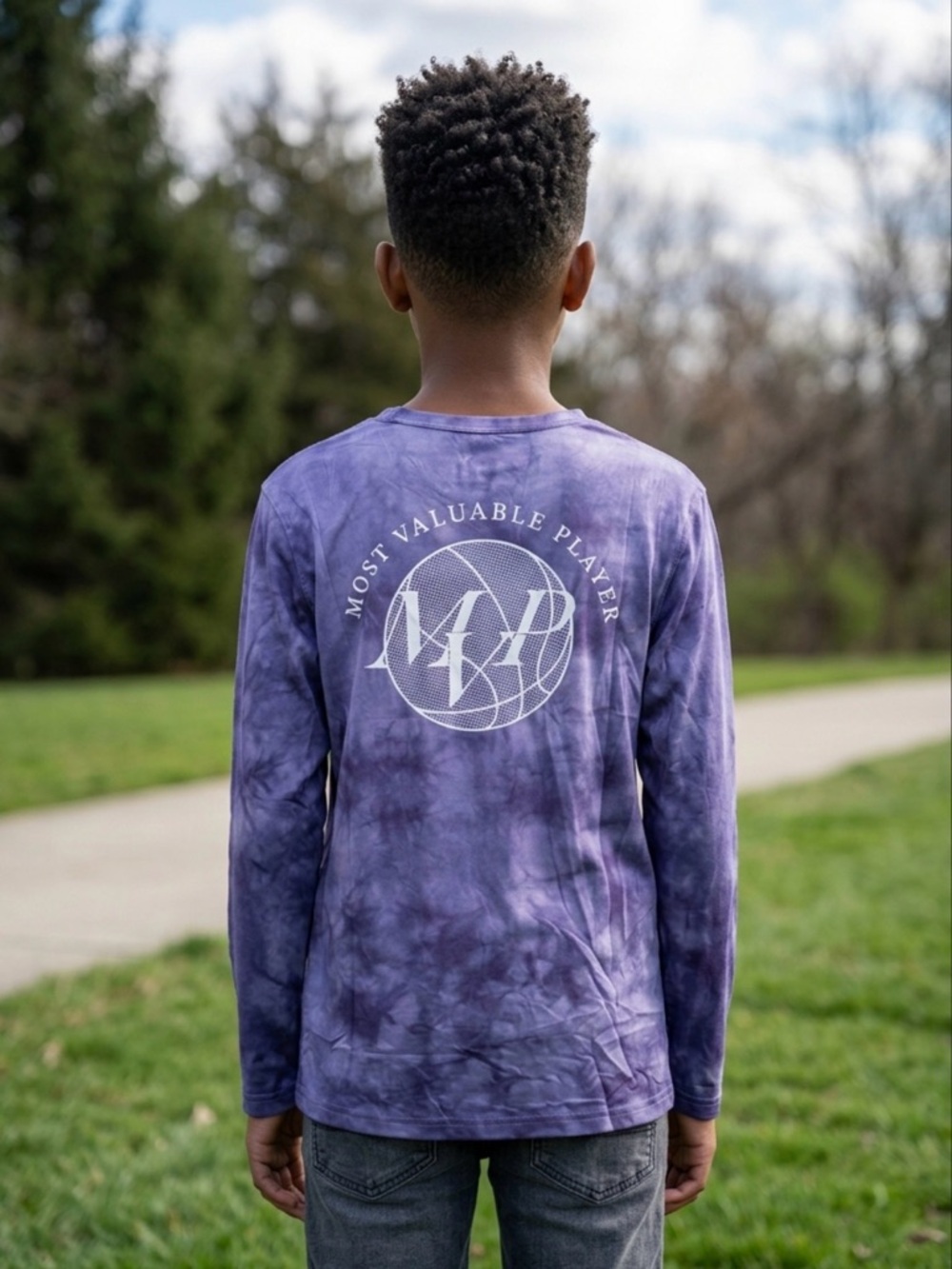 Old Navy Purple Tie-Dye "Most Valuable Player" Long Sleeve Tee Soccer Athletic